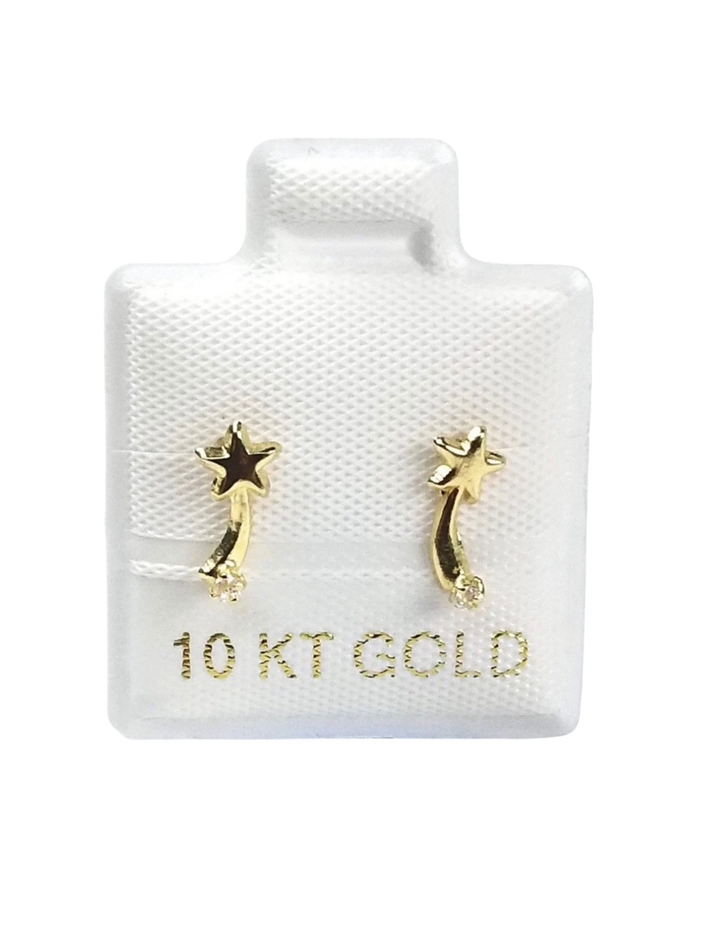 10K Solid Gold Shooting Star CZ Stud Earrings Screw Back Womens Kids 9mm
